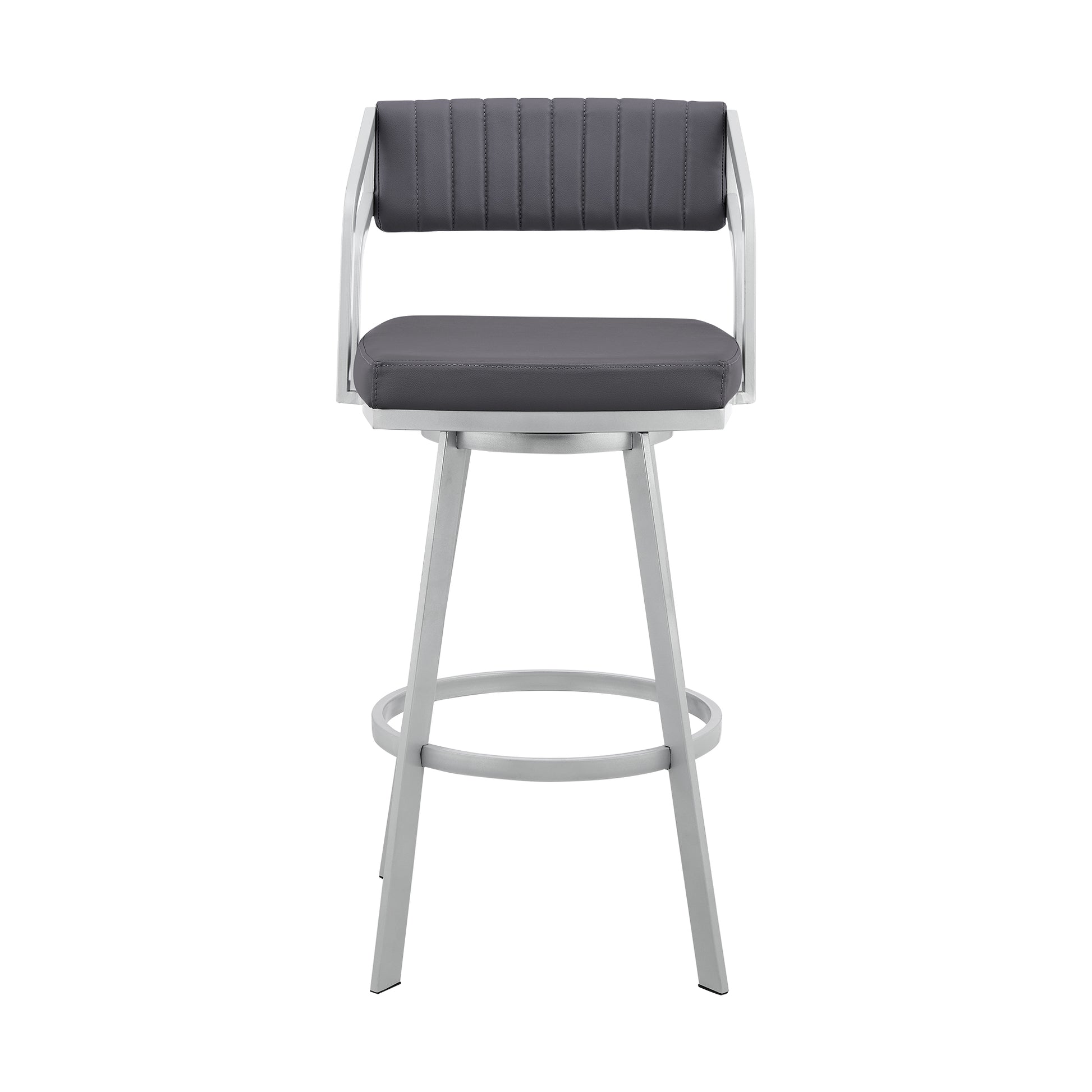 Capri 30" Swivel Slate Grey Faux Leather and Silver Metal Bar Stool By Armen Living | Bar Stools | Modishstore - 3