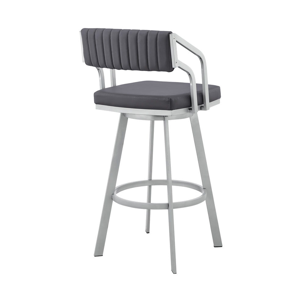 Capri 30" Swivel Slate Grey Faux Leather and Silver Metal Bar Stool By Armen Living | Bar Stools | Modishstore - 5