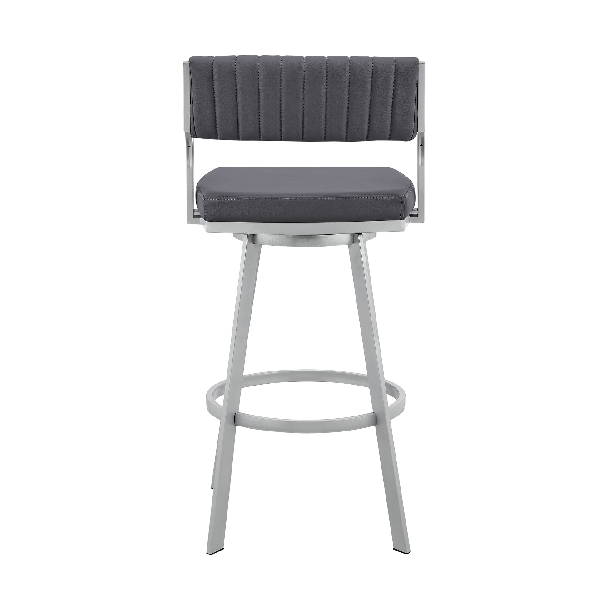Capri 30" Swivel Slate Grey Faux Leather and Silver Metal Bar Stool By Armen Living | Bar Stools | Modishstore - 6