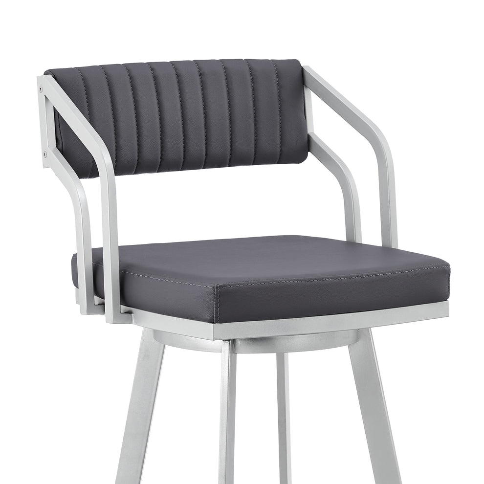 Capri 30" Swivel Slate Grey Faux Leather and Silver Metal Bar Stool By Armen Living | Bar Stools | Modishstore - 7