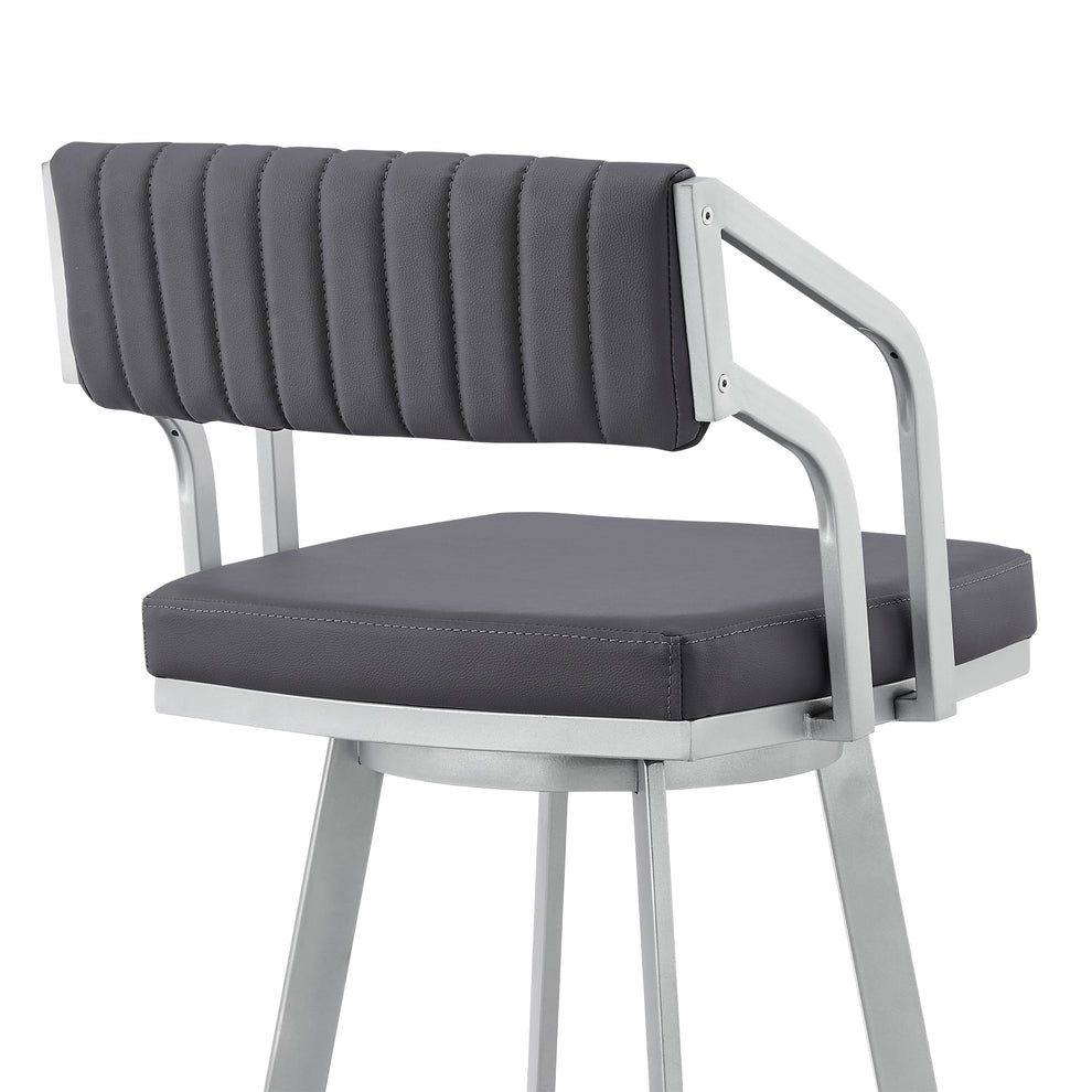 Capri 30" Swivel Slate Grey Faux Leather and Silver Metal Bar Stool By Armen Living | Bar Stools | Modishstore - 10