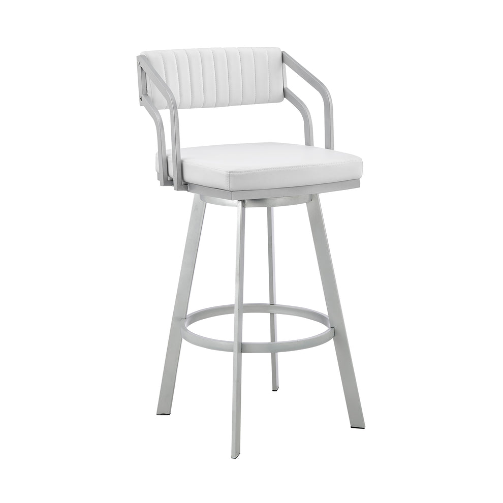 Capri 30" Swivel White Faux Leather and Silver Metal Bar Stool By Armen Living | Bar Stools | Modishstore - 2
