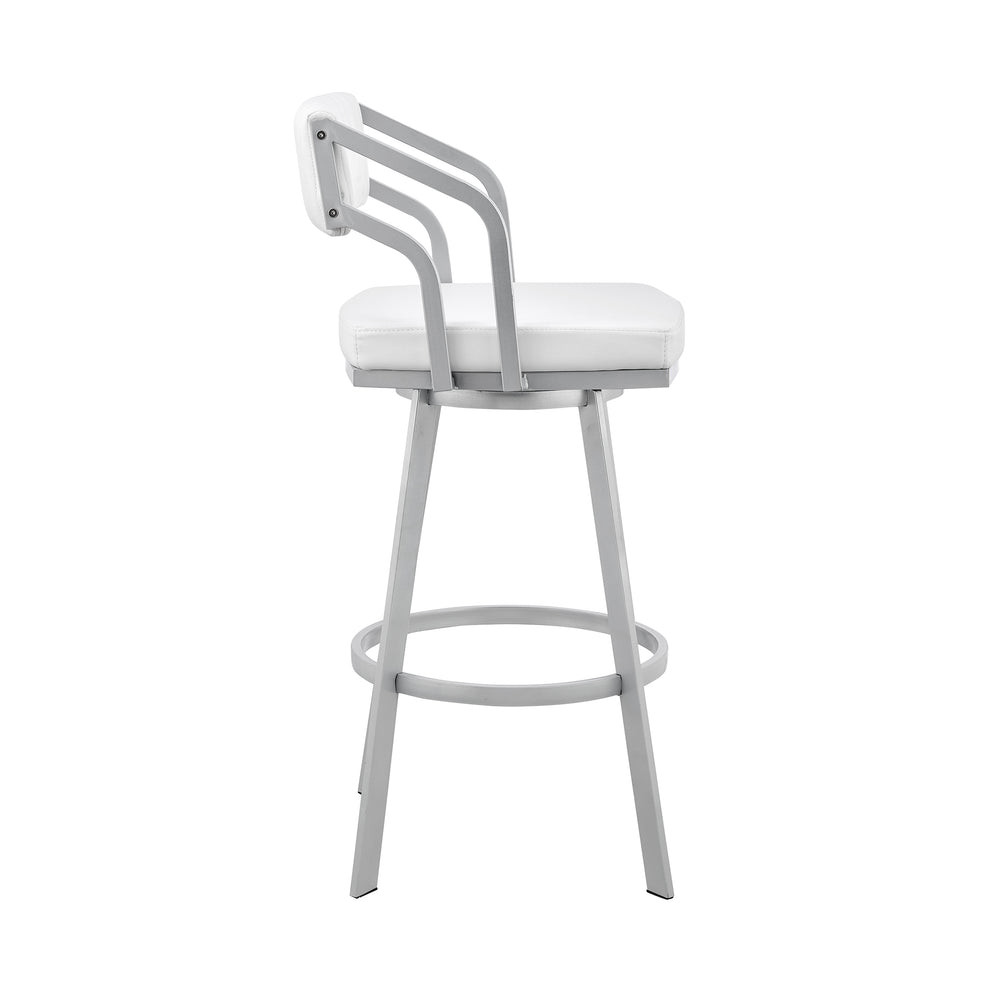 Capri 30" Swivel White Faux Leather and Silver Metal Bar Stool By Armen Living | Bar Stools | Modishstore - 4