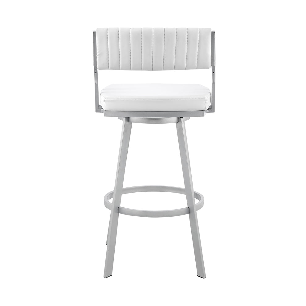 Capri 30" Swivel White Faux Leather and Silver Metal Bar Stool By Armen Living | Bar Stools | Modishstore - 6