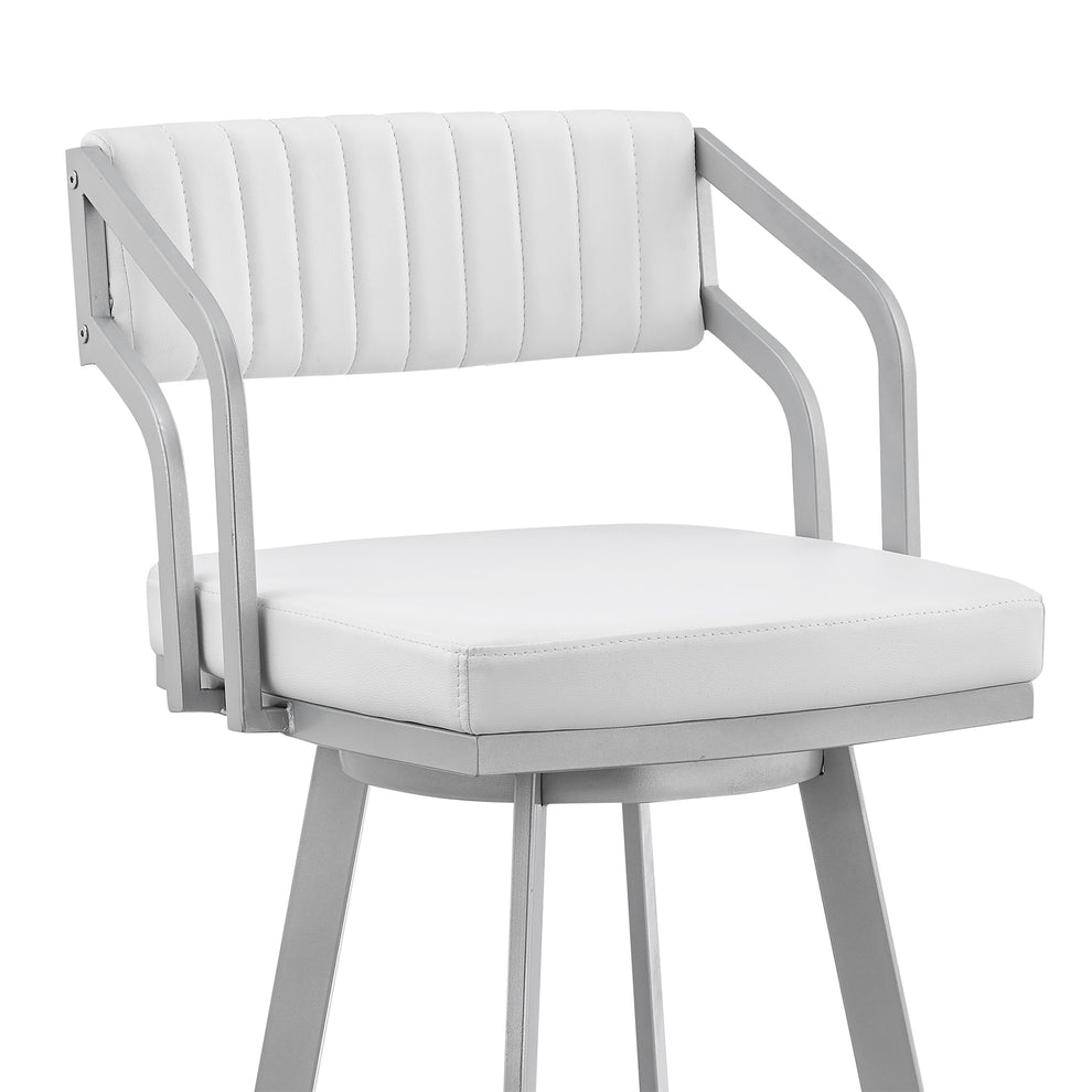 Capri 30" Swivel White Faux Leather and Silver Metal Bar Stool By Armen Living | Bar Stools | Modishstore - 7