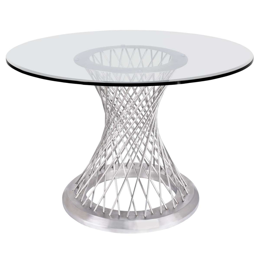 Calypso Contemporary Dining Table in Brushed Stainless Steel with Clear Tempered Glass Top By Armen Living | Dining Tables |  Modishstore  - 2