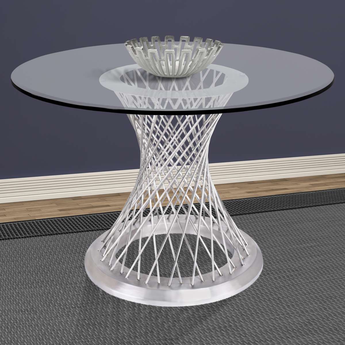 Calypso Contemporary Dining Table in Brushed Stainless Steel with Clear Tempered Glass Top By Armen Living | Dining Tables |  Modishstore 