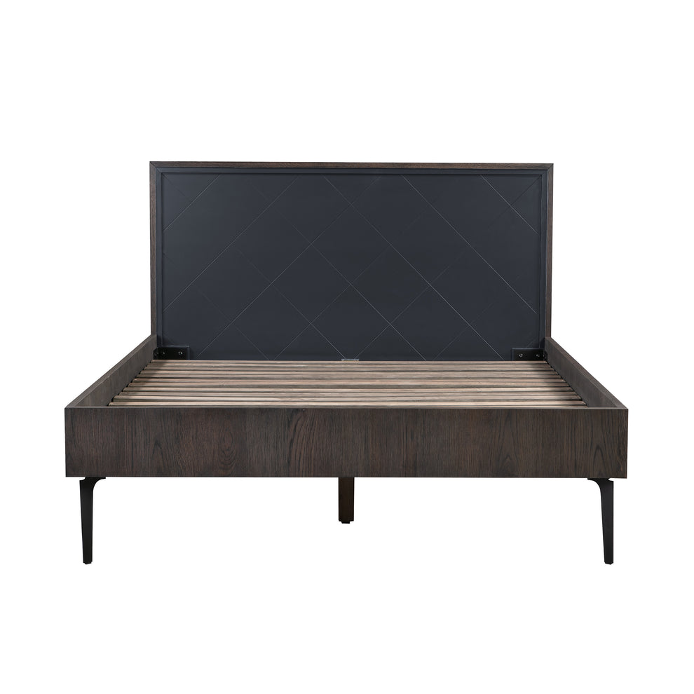 Cross Solid Oak and Metal Queen Platform Bed Frame By Armen Living | Beds | Modishstore - 2