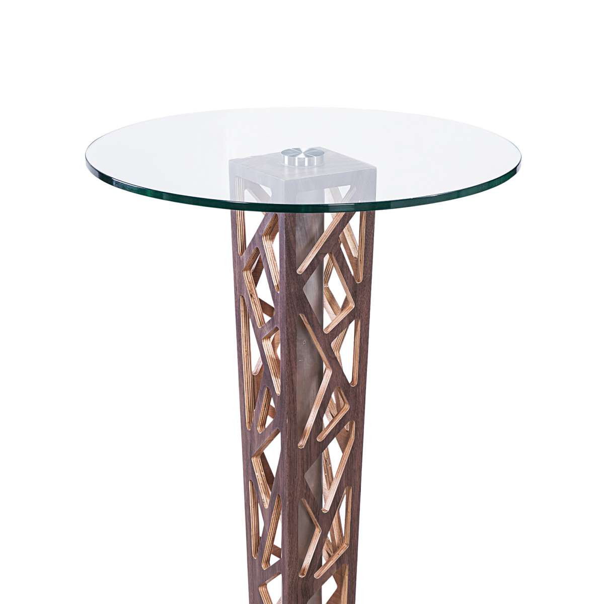 Crystal Bar Table with Walnut Veneer column and Brushed Stainless Steel finish with Clear Tempered Glass Top By Armen Living | Bar Tables |  Modishstore  - 3