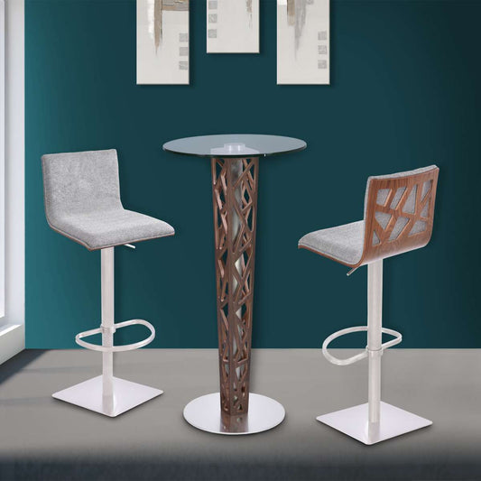 Crystal Bar Table with Walnut Veneer column and Brushed Stainless Steel finish with Clear Tempered Glass Top By Armen Living | Bar Tables |  Modishstore 