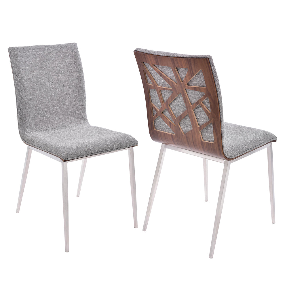 Crystal Dining Chair in Brushed Stainless Steel finish with Gray Fabric and Walnut Back - Set of 2 By Armen Living | Dining Chairs | Modishstore - 2