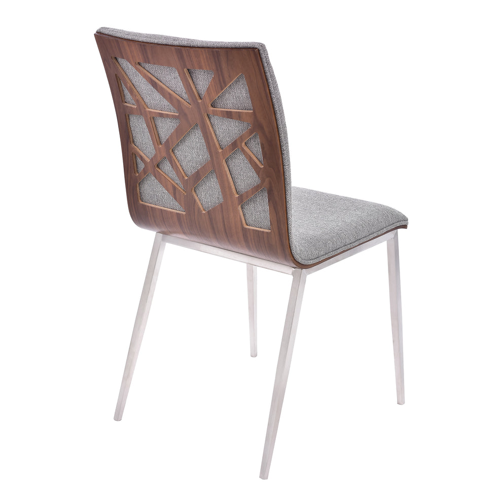 Crystal Dining Chair in Brushed Stainless Steel finish with Gray Fabric and Walnut Back - Set of 2 By Armen Living | Dining Chairs | Modishstore - 4
