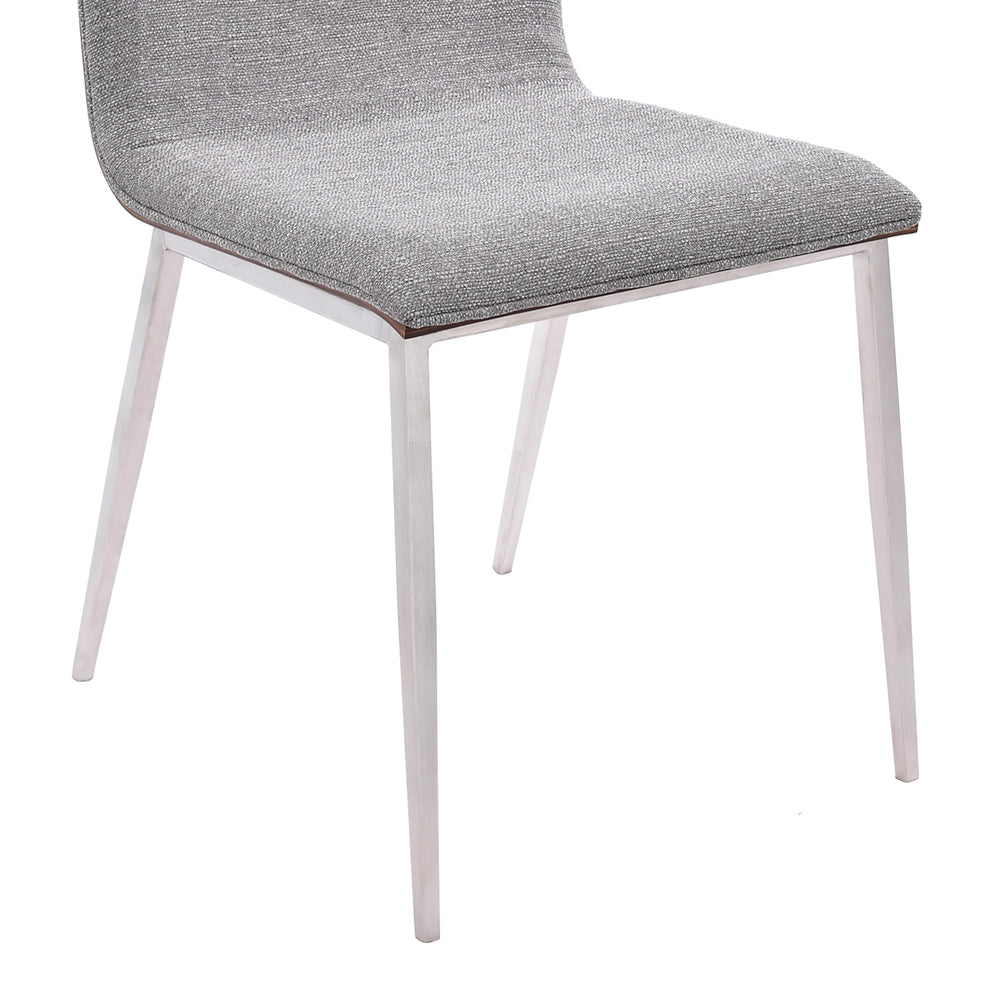 Crystal Dining Chair in Brushed Stainless Steel finish with Gray Fabric and Walnut Back - Set of 2 By Armen Living | Dining Chairs | Modishstore - 6