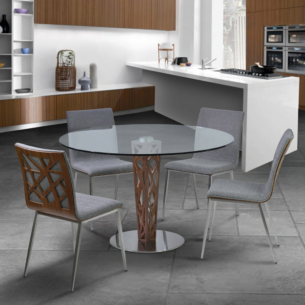 Crystal Dining Chair in Brushed Stainless Steel finish with Gray Fabric and Walnut Back - Set of 2 By Armen Living | Dining Chairs | Modishstore - 3