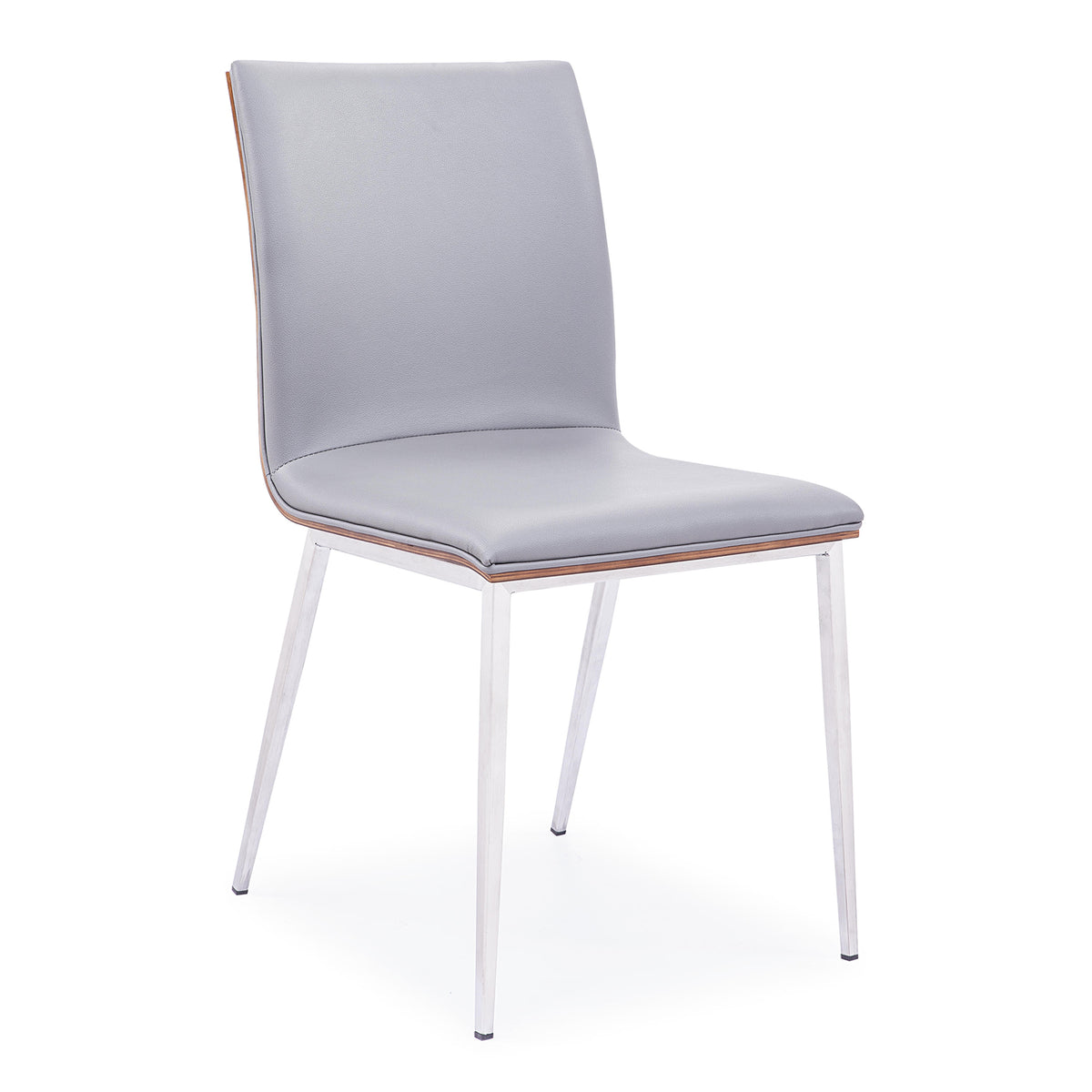 Crystal Dining Chair in Brushed Stainless Steel finish with Gray Faux Leather and Walnut Back - Set of 2 By Armen Living | Dining Chairs | Modishstore - 2