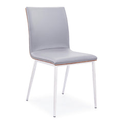 Crystal Dining Chair in Brushed Stainless Steel finish with Gray Faux Leather and Walnut Back - Set of 2 By Armen Living