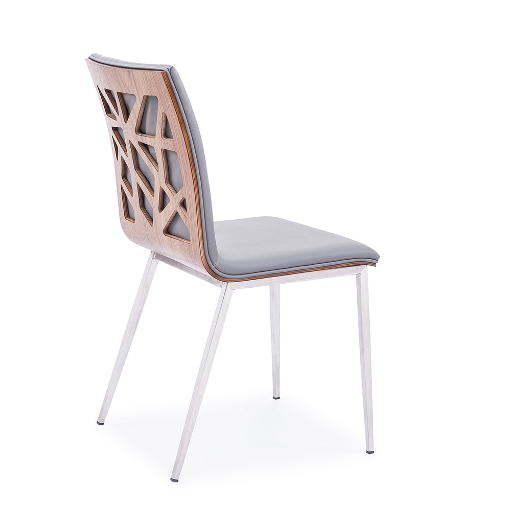 Crystal Dining Chair in Brushed Stainless Steel finish with Gray Faux Leather and Walnut Back - Set of 2 By Armen Living | Dining Chairs | Modishstore - 3
