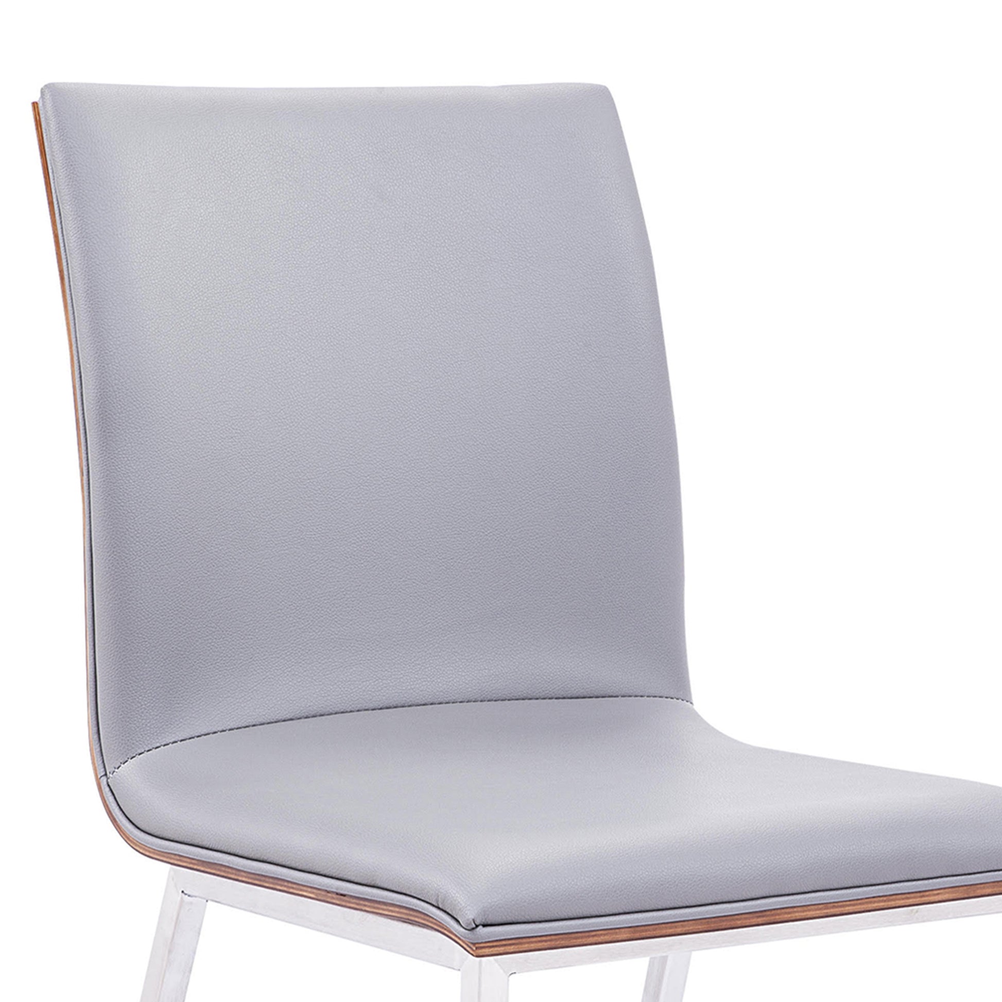 Crystal Dining Chair in Brushed Stainless Steel finish with Gray Faux Leather and Walnut Back - Set of 2 By Armen Living | Dining Chairs | Modishstore - 4