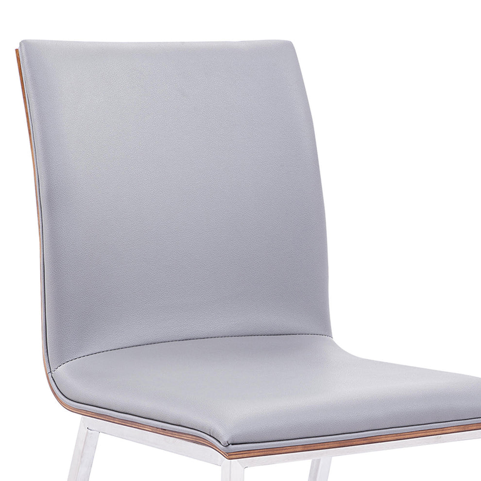 Crystal Dining Chair in Brushed Stainless Steel finish with Gray Faux Leather and Walnut Back - Set of 2 By Armen Living | Dining Chairs | Modishstore - 4
