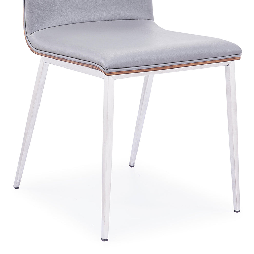 Crystal Dining Chair in Brushed Stainless Steel finish with Gray Faux Leather and Walnut Back - Set of 2 By Armen Living | Dining Chairs | Modishstore - 5