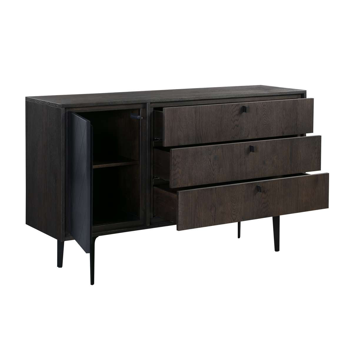 metal 3 drawer dresser Cherry MDF Engineered Wood Storage Chest with Metal Legs and Drawers