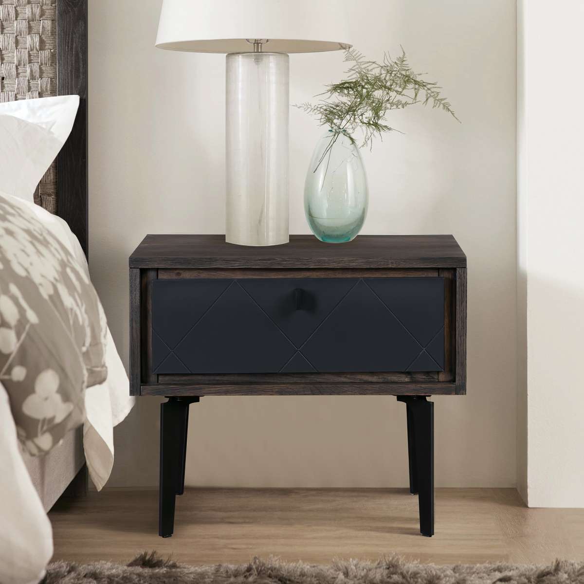 Cross Solid Oak and Metal Nightstand By Armen Living | Nightstands |  Modishstore 