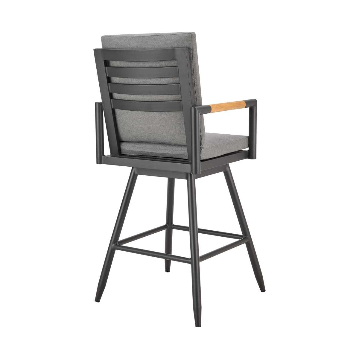 Crown Outdoor Patio Swivel Counter Stool in Aluminum with Tan Rope and Dark Gray Cushions By Armen Living | Bar Stools | Modishstore - 3