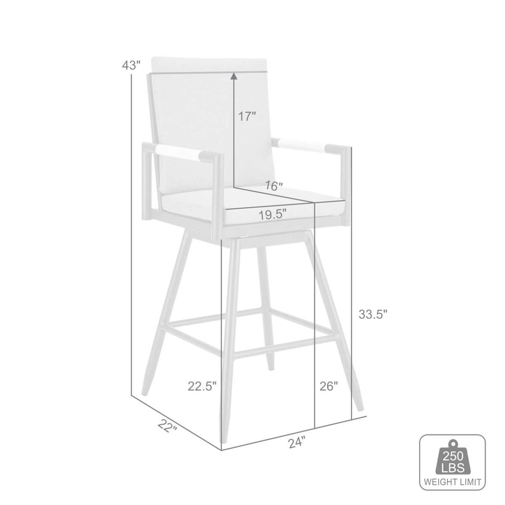 Crown Outdoor Patio Swivel Counter Stool in Aluminum with Tan Rope and Dark Gray Cushions By Armen Living | Bar Stools | Modishstore - 7