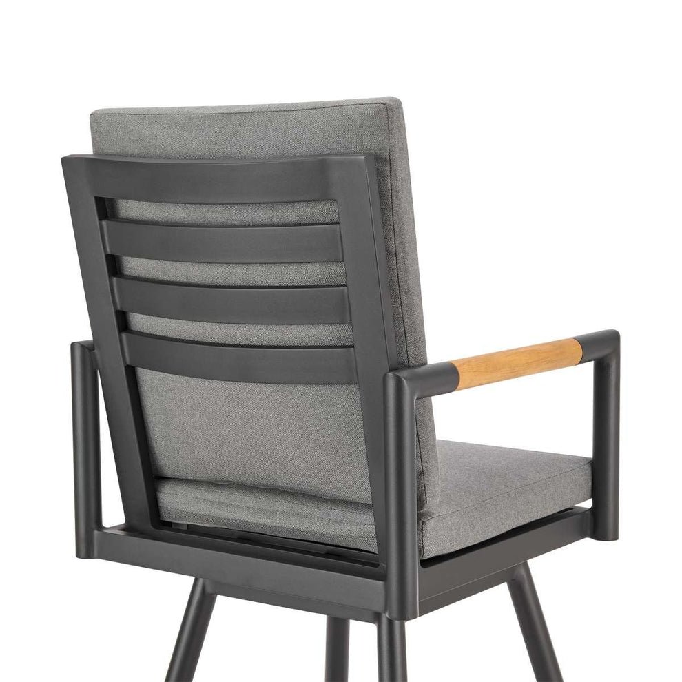 Crown Outdoor Patio Swivel Bar Stool in Aluminum with Tan Rope and Dark Gray Cushions By Armen Living | Bar Stools | Modishstore - 4