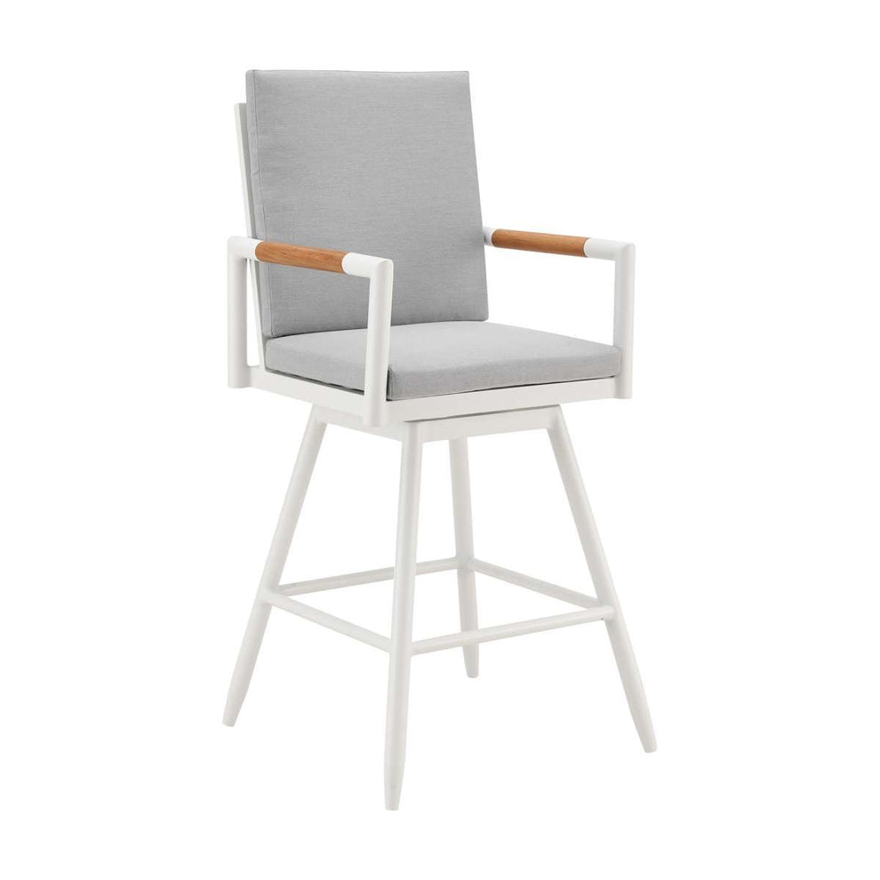 Crown Outdoor Patio Swivel Counter Stool in Aluminum with Brown Rope and Light Gray Cushions By Armen Living | Bar Stools | Modishstore - 2