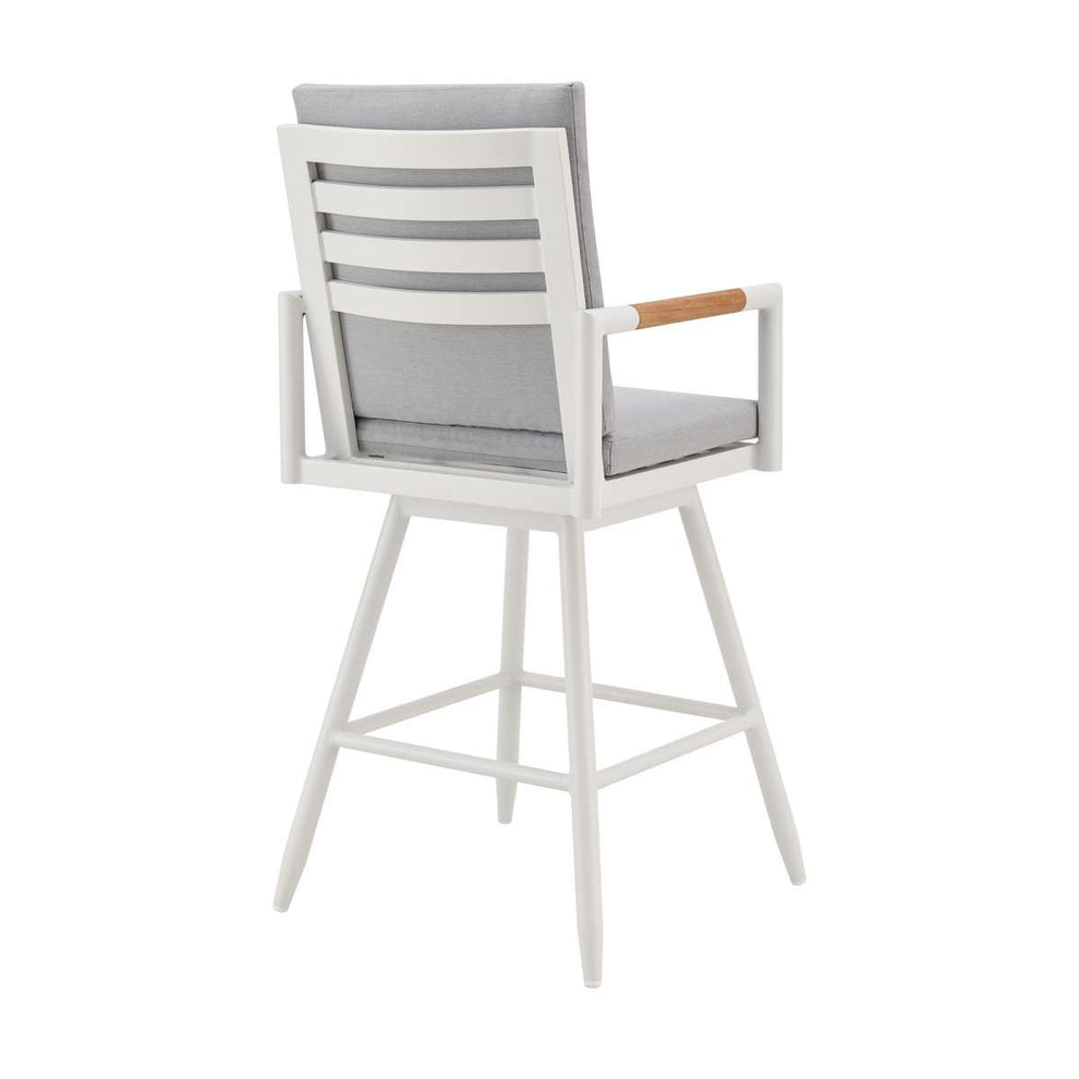 Crown Outdoor Patio Swivel Counter Stool in Aluminum with Brown Rope and Light Gray Cushions By Armen Living | Bar Stools | Modishstore - 3