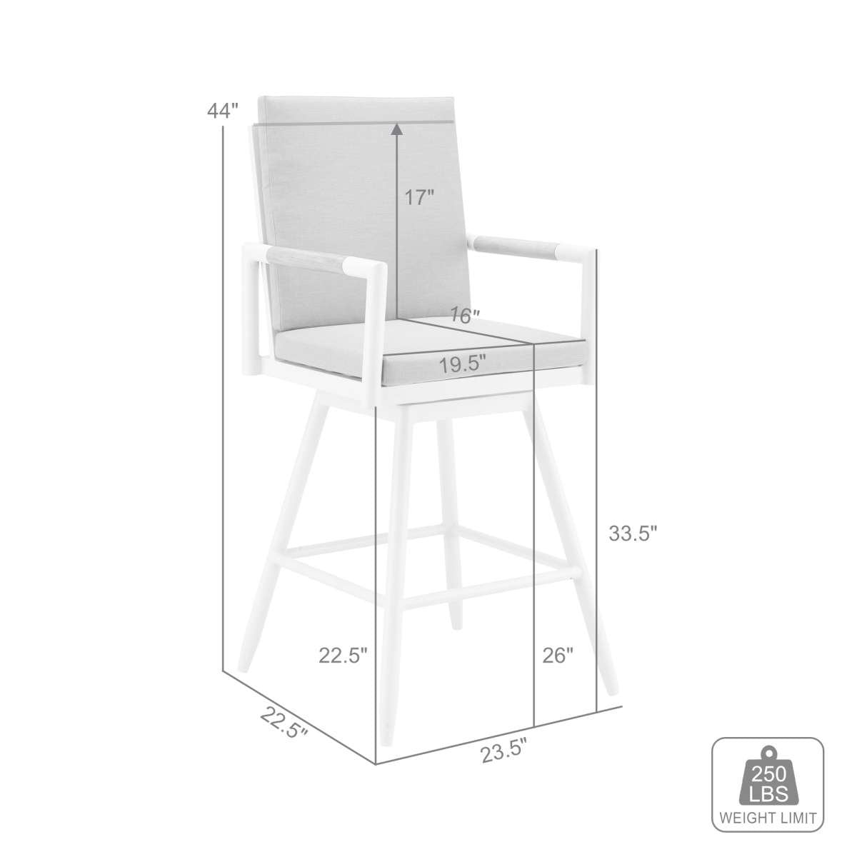 Crown Outdoor Patio Swivel Counter Stool in Aluminum with Brown Rope and Light Gray Cushions By Armen Living | Bar Stools | Modishstore - 7
