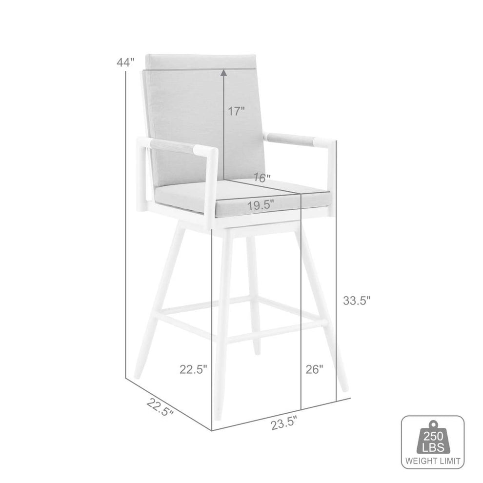 Crown Outdoor Patio Swivel Counter Stool in Aluminum with Brown Rope and Light Gray Cushions By Armen Living | Bar Stools | Modishstore - 7