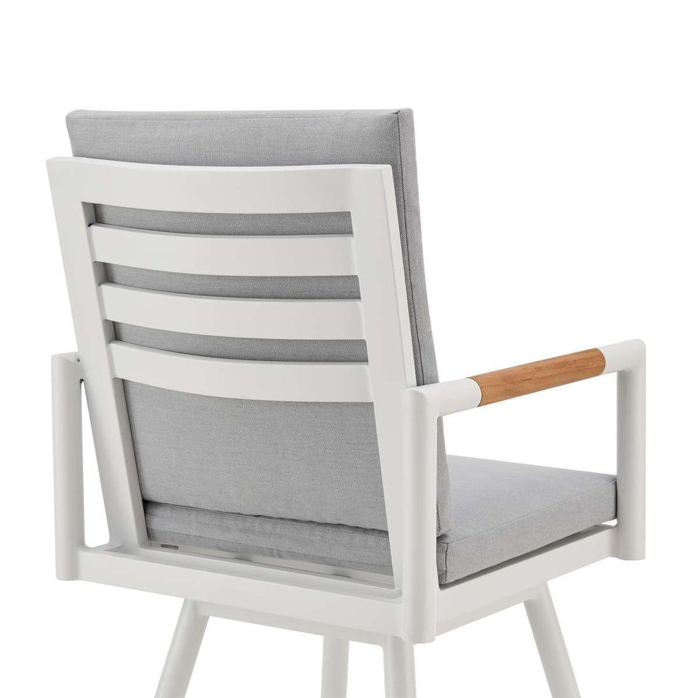 Crown Outdoor Patio Swivel Bar Stool in Aluminum with Brown Rope and Light Gray Cushions By Armen Living | Bar Stools | Modishstore - 4