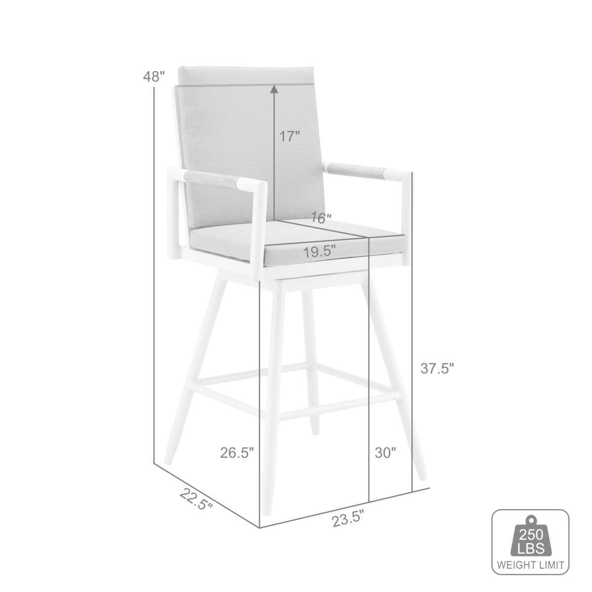 Crown Outdoor Patio Swivel Bar Stool in Aluminum with Brown Rope and Light Gray Cushions By Armen Living | Bar Stools | Modishstore - 7