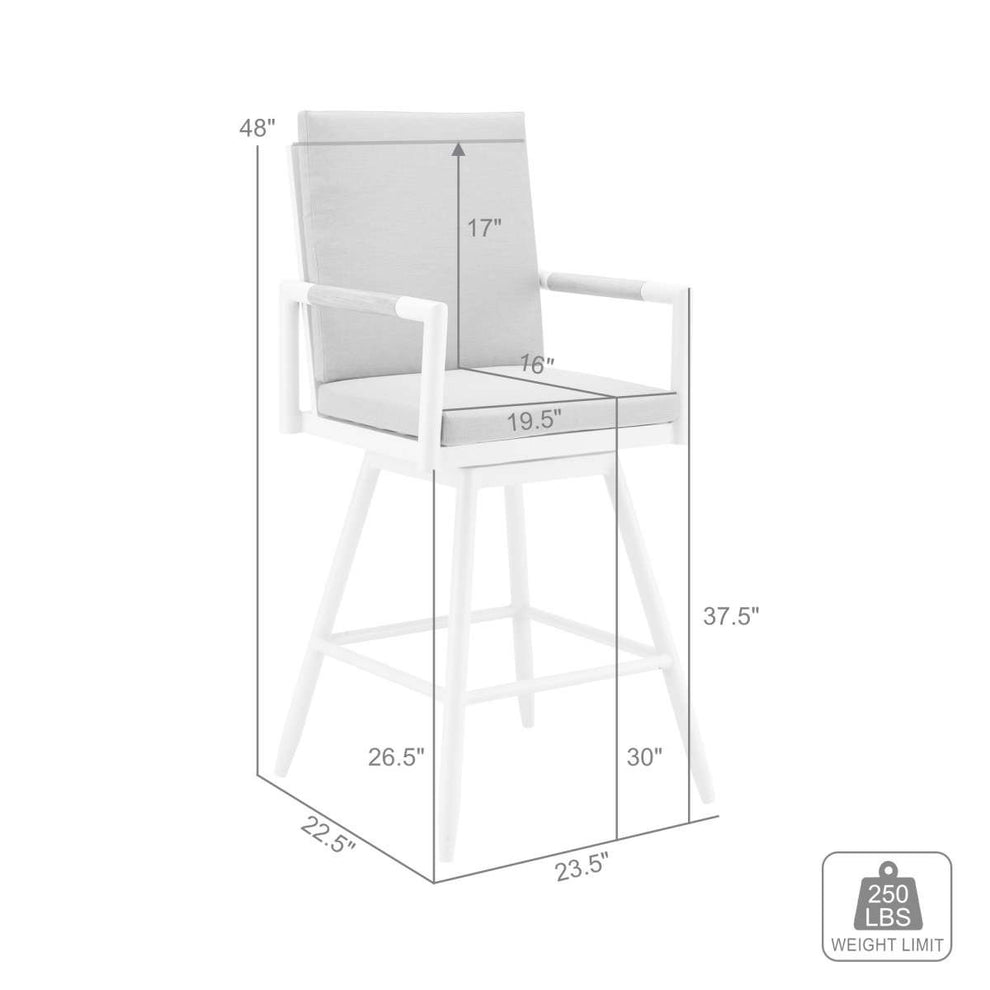 Crown Outdoor Patio Swivel Bar Stool in Aluminum with Brown Rope and Light Gray Cushions By Armen Living | Bar Stools | Modishstore - 7