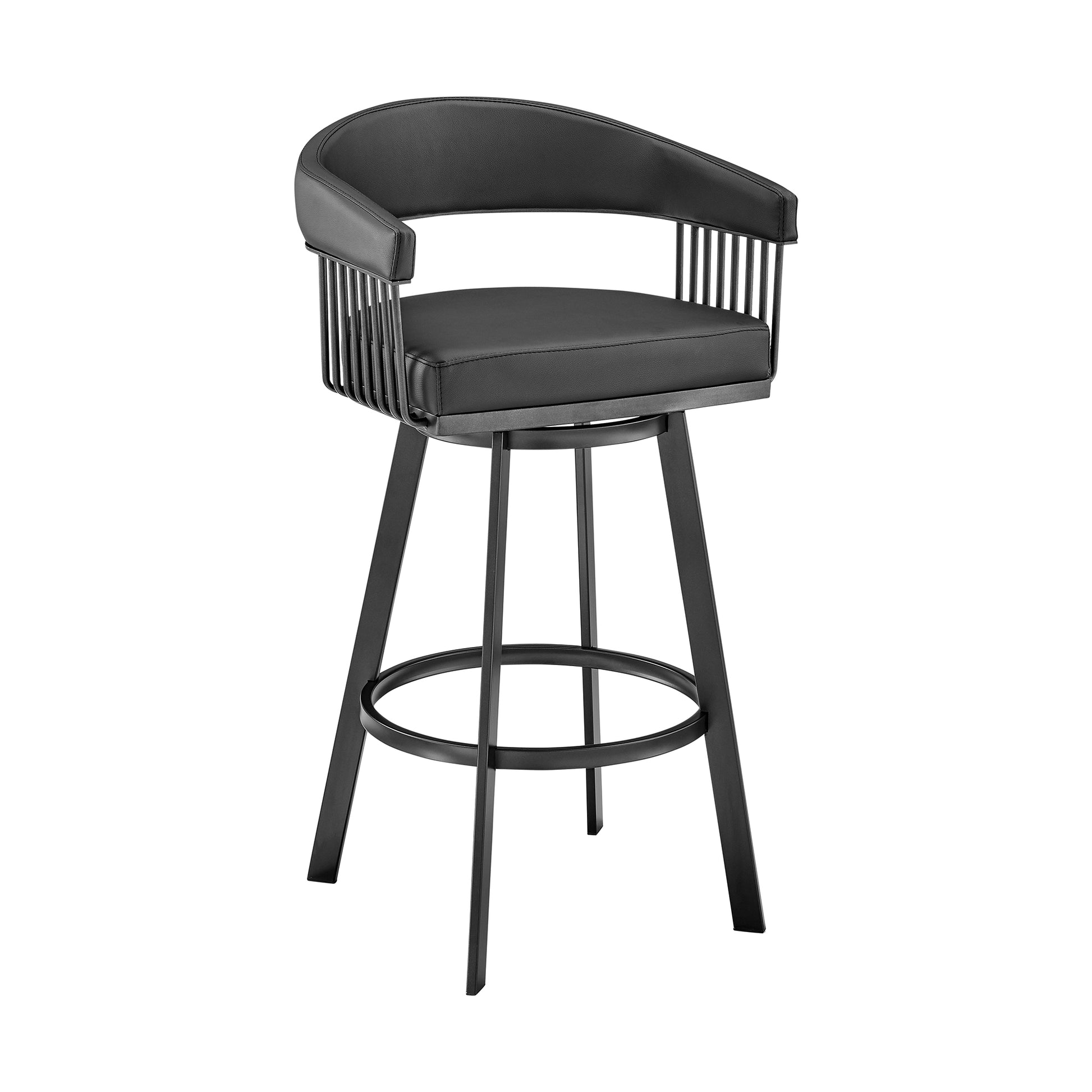 Chelsea 26" Counter Height Swivel Bar Stool in Black Finish and Black Faux Leather By Armen Living | Bar Stools | Modishstore - 2