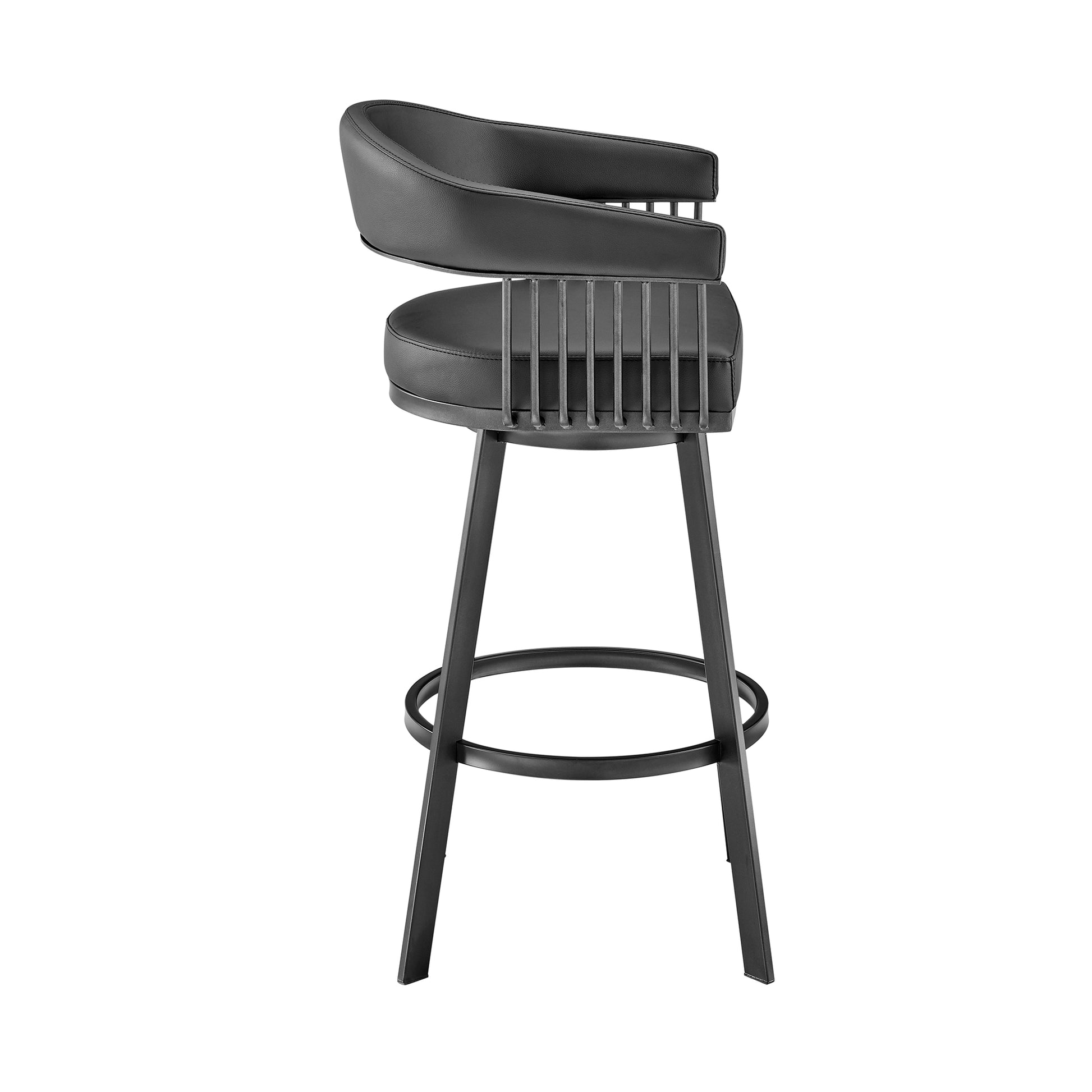 Chelsea 26" Counter Height Swivel Bar Stool in Black Finish and Black Faux Leather By Armen Living | Bar Stools | Modishstore - 4