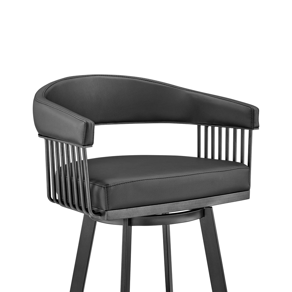 Chelsea 26" Counter Height Swivel Bar Stool in Black Finish and Black Faux Leather By Armen Living | Bar Stools | Modishstore - 7