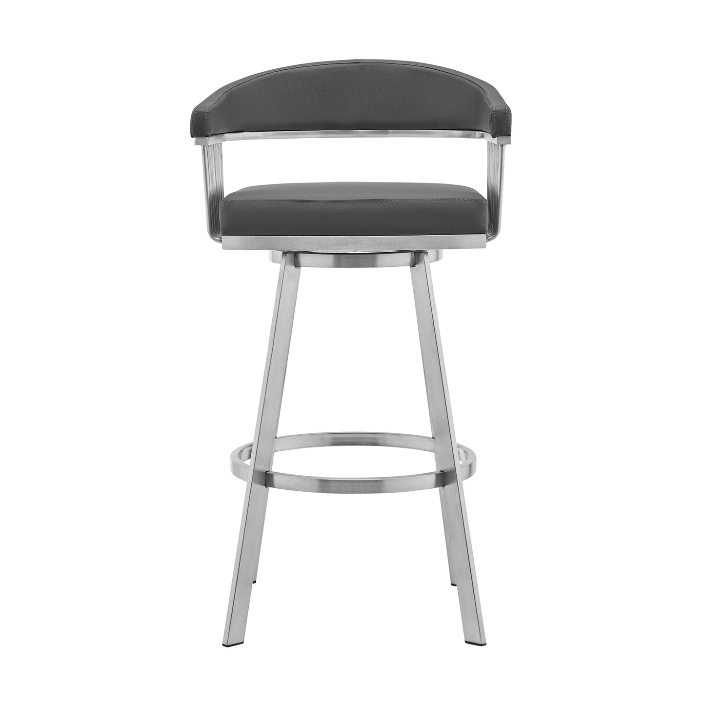 Chelsea 26" Gray Faux Leather and Brushed Stainless Steel Swivel Bar Stool By Armen Living | Bar Stools | Modishstore - 3