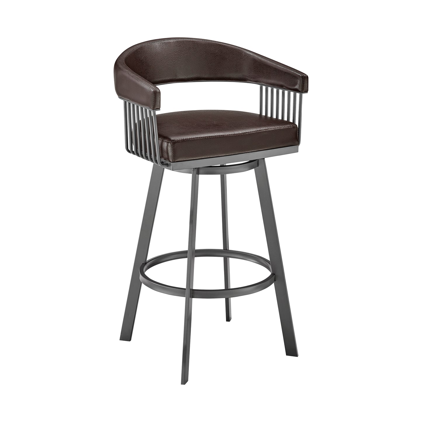 Chelsea 30" Bar Height Swivel Bar Stool in Java Brown Finish and Chocolate Faux Leather By Armen Living | Bar Stools | Modishstore - 2