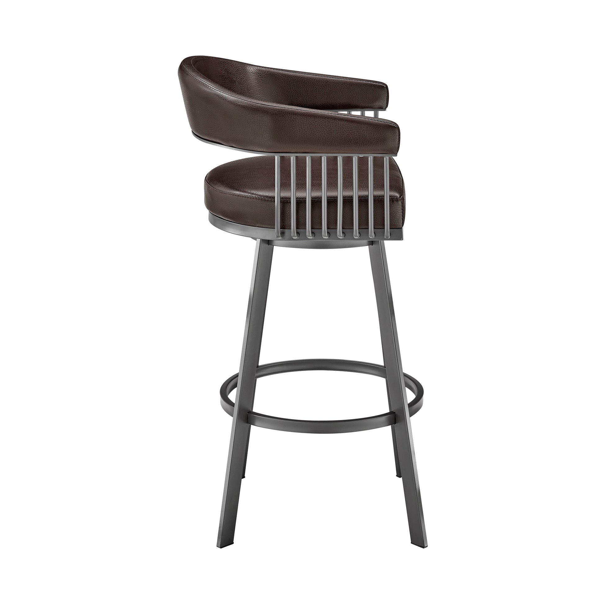 Chelsea 30" Bar Height Swivel Bar Stool in Java Brown Finish and Chocolate Faux Leather By Armen Living | Bar Stools | Modishstore - 4