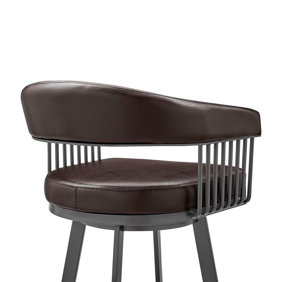 Chelsea 30" Bar Height Swivel Bar Stool in Java Brown Finish and Chocolate Faux Leather By Armen Living | Bar Stools | Modishstore - 9