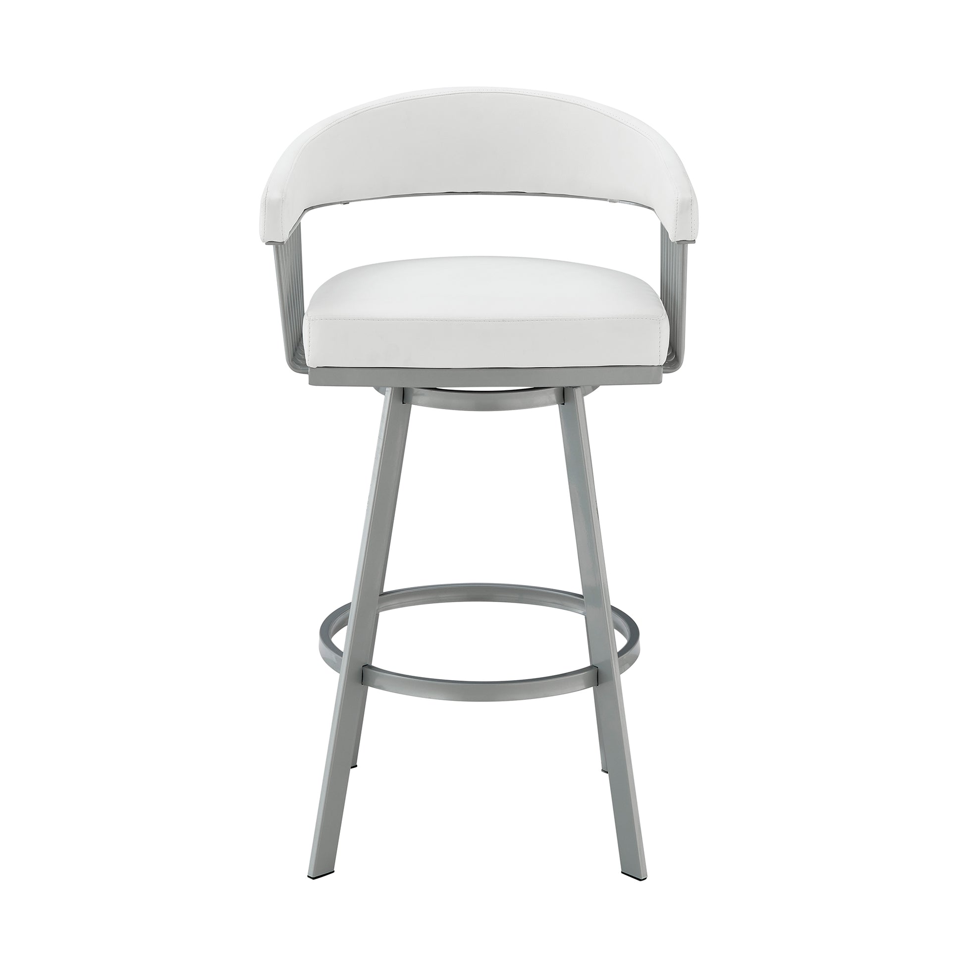 Chelsea 26" Counter Height Swivel Bar Stool in Silver Finish and White Faux Leather By Armen Living | Bar Stools | Modishstore - 3