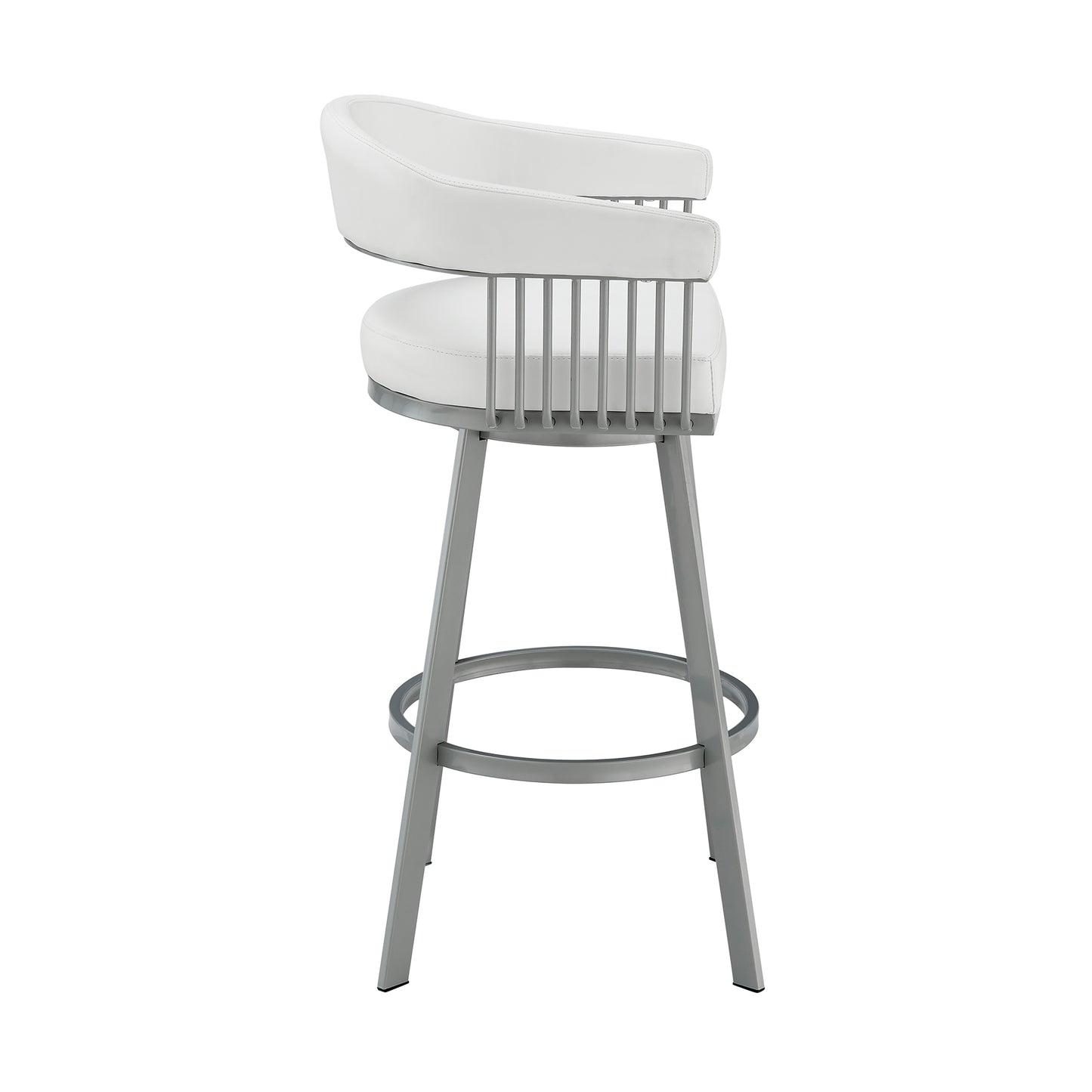 Chelsea 26" Counter Height Swivel Bar Stool in Silver Finish and White Faux Leather By Armen Living | Bar Stools | Modishstore - 4