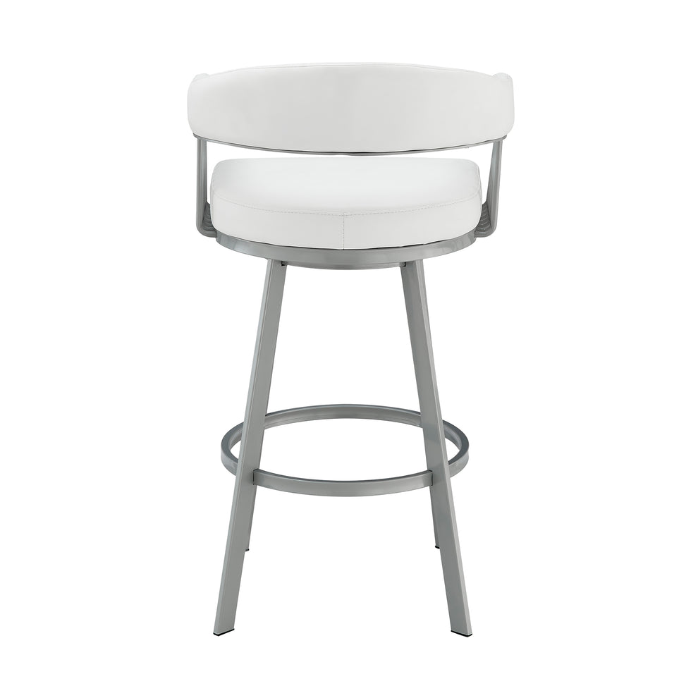 Chelsea 26" Counter Height Swivel Bar Stool in Silver Finish and White Faux Leather By Armen Living | Bar Stools | Modishstore - 6