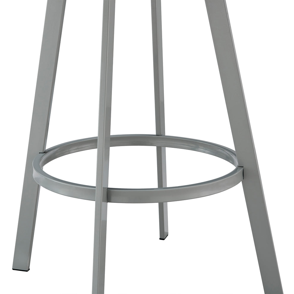 Chelsea 26" Counter Height Swivel Bar Stool in Silver Finish and White Faux Leather By Armen Living | Bar Stools | Modishstore - 8