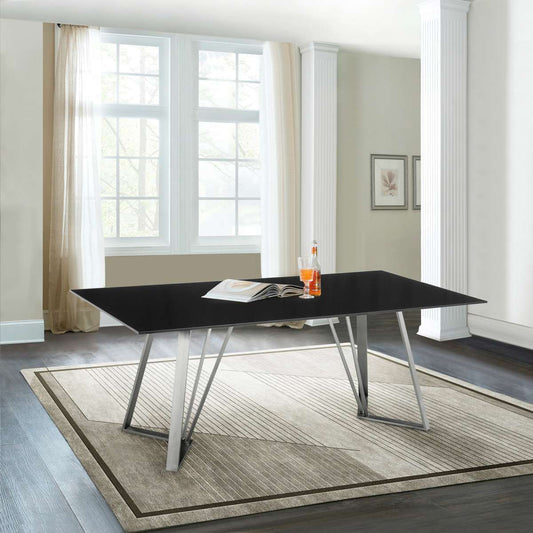 Cressida Glass and Stainless Steel Rectangular Dining Room Table By Armen Living | Dining Tables | Modishstore