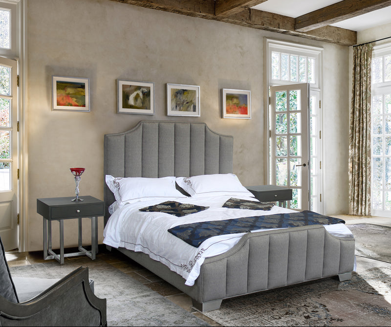 Camelot Contemporary Queen Bed with Polished Stainless Steel and Gray Fabric By Armen Living | Beds | Modishstore