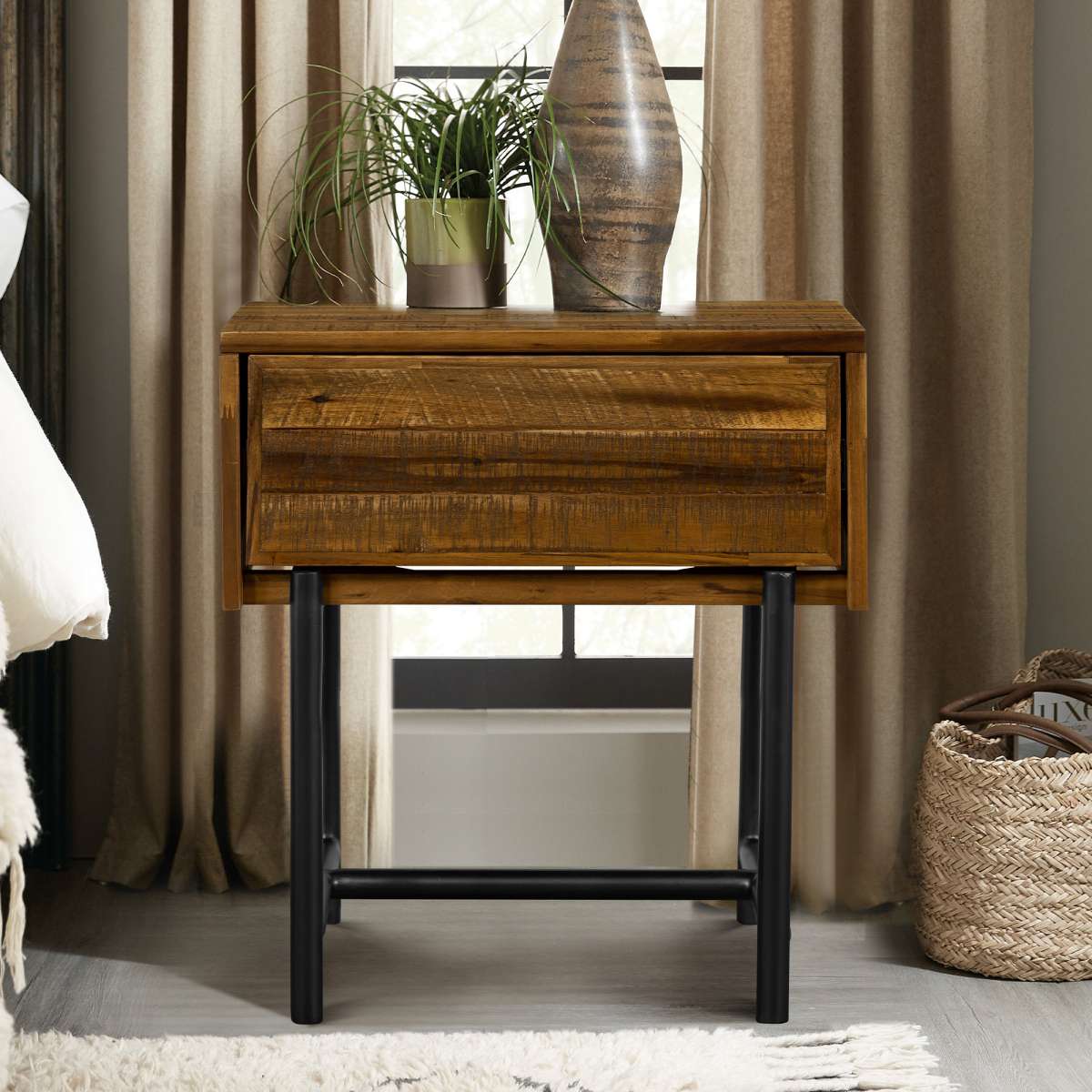 Cusco Rustic Acacia Single Drawer Night stand By Armen Living | Nightstands | Modishstore